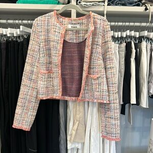 Chanel style open front blazer